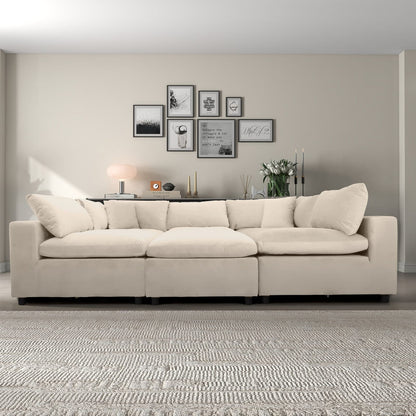 Six Seat Ivory Velvet Sectional Sofa for Living Room