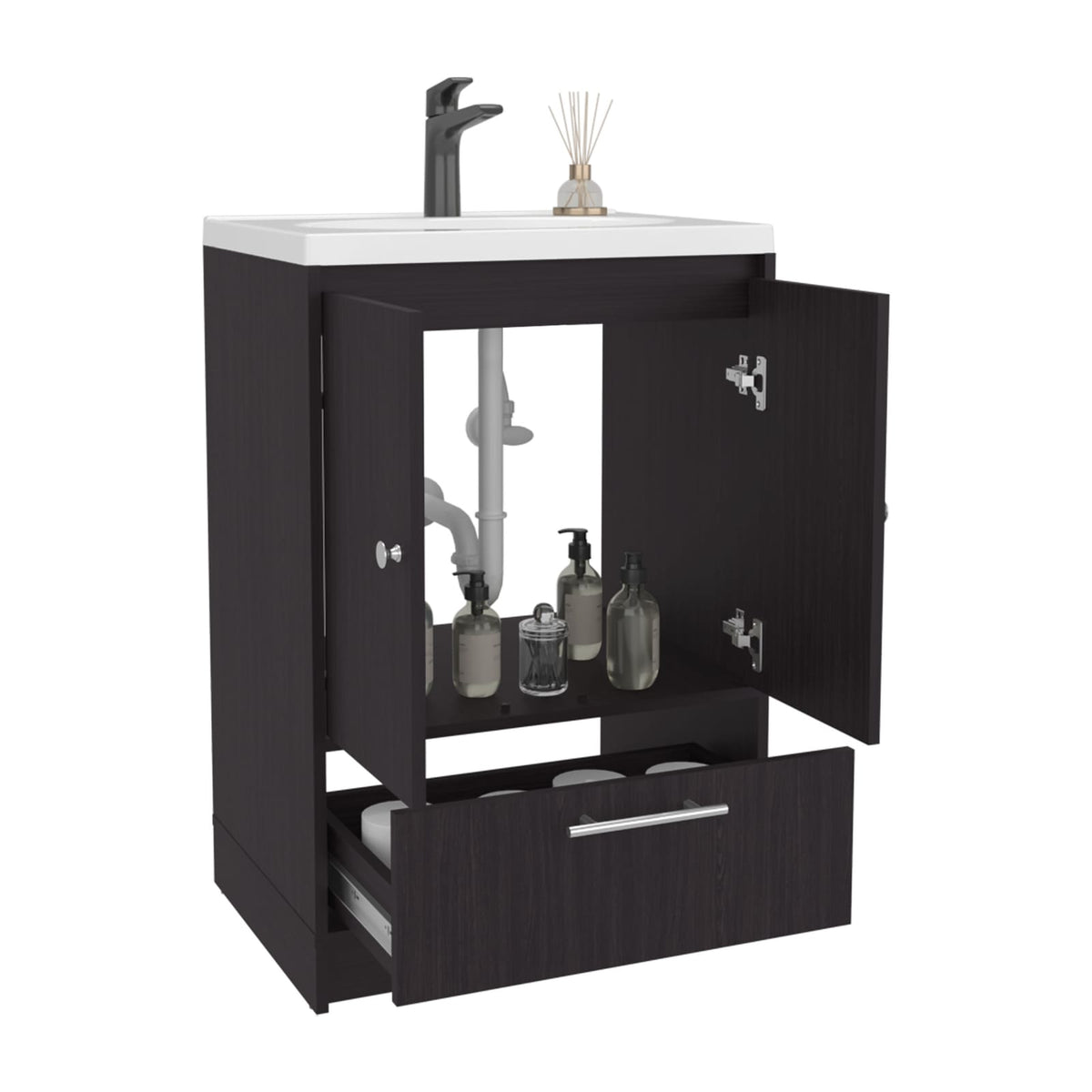 Modern Black MDF Bathroom Vanity Cabinet for Bathroom Renovation