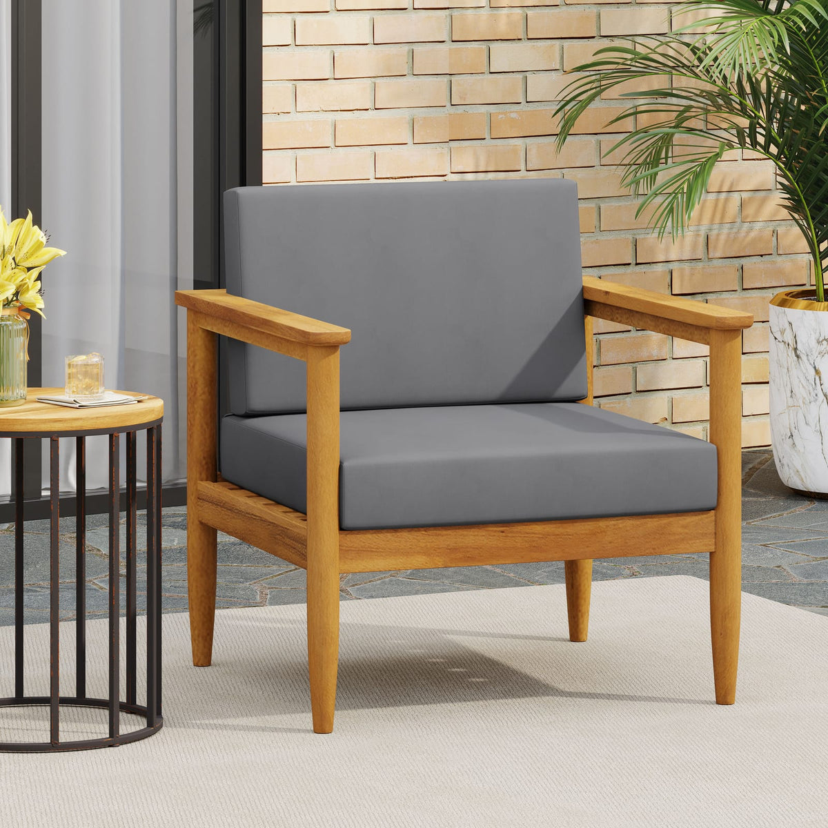 Gavin Club Chair - Dark Grey Acacia Wood Patio Seating