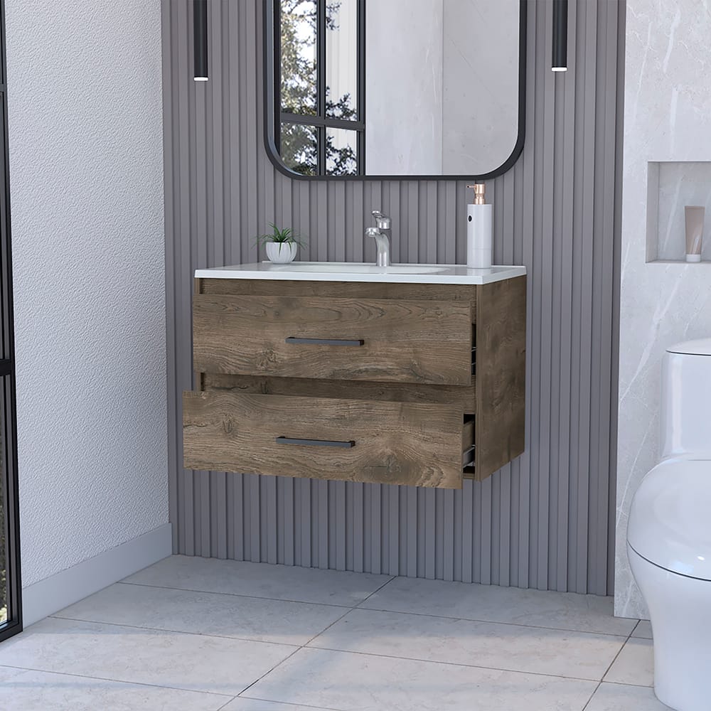 Dark Brown Wall Mounted Bathroom Vanity with Sink for Bathroom Renovation