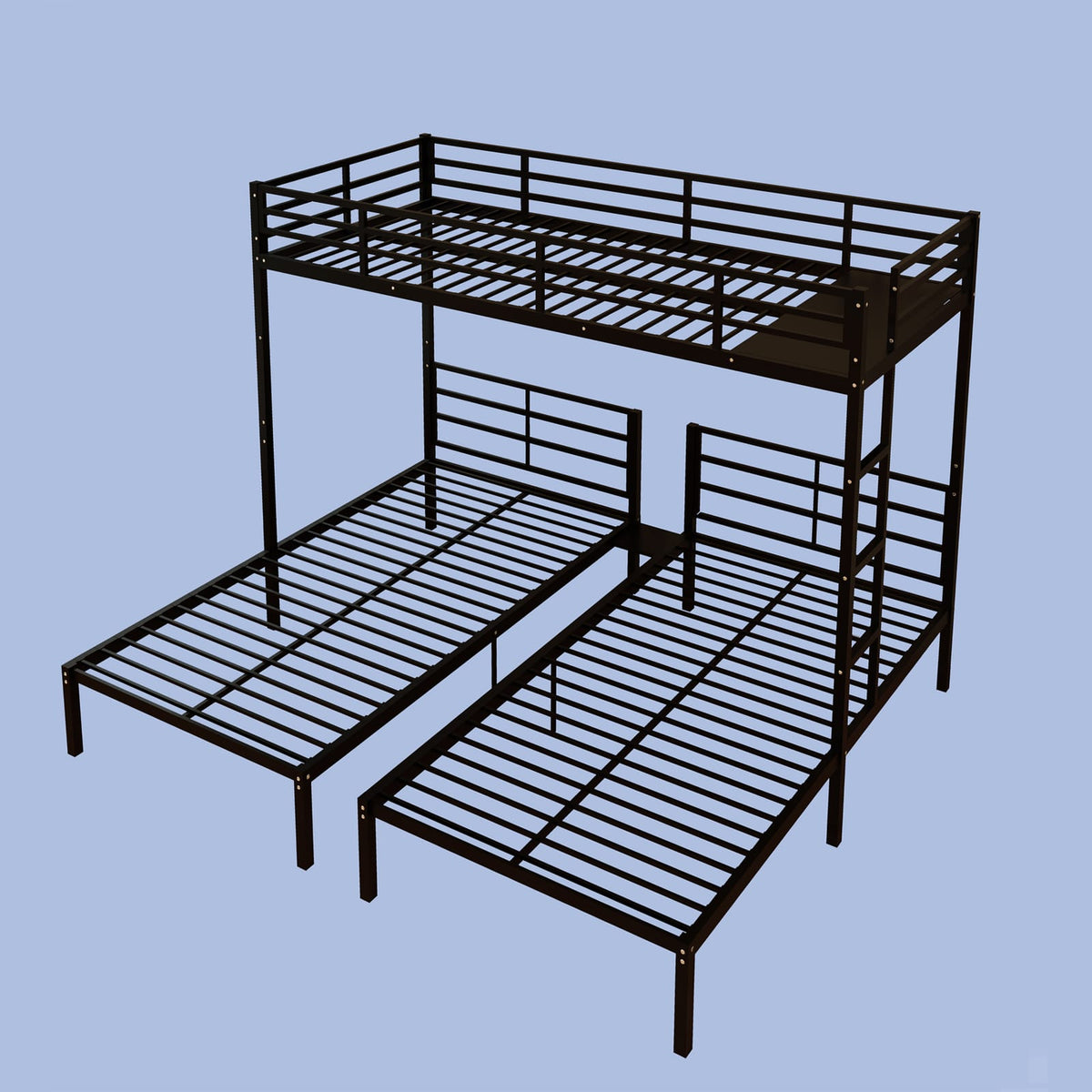 Twin Over Twin Over Twin Bunk Bed - Black Metal Frame for Bedroom