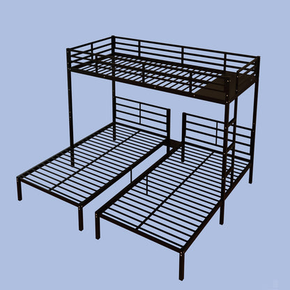 Twin Over Twin Over Twin Bunk Bed - Black Metal Frame for Bedroom