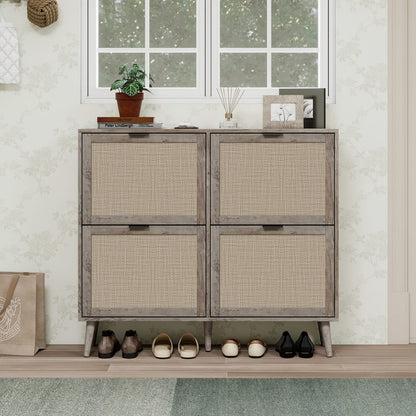 4 Door Shoe Rack - Modern Grey Storage Cabinet