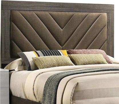 Contemporary Queen Size Bed Frame - Gray Upholstered Headboard