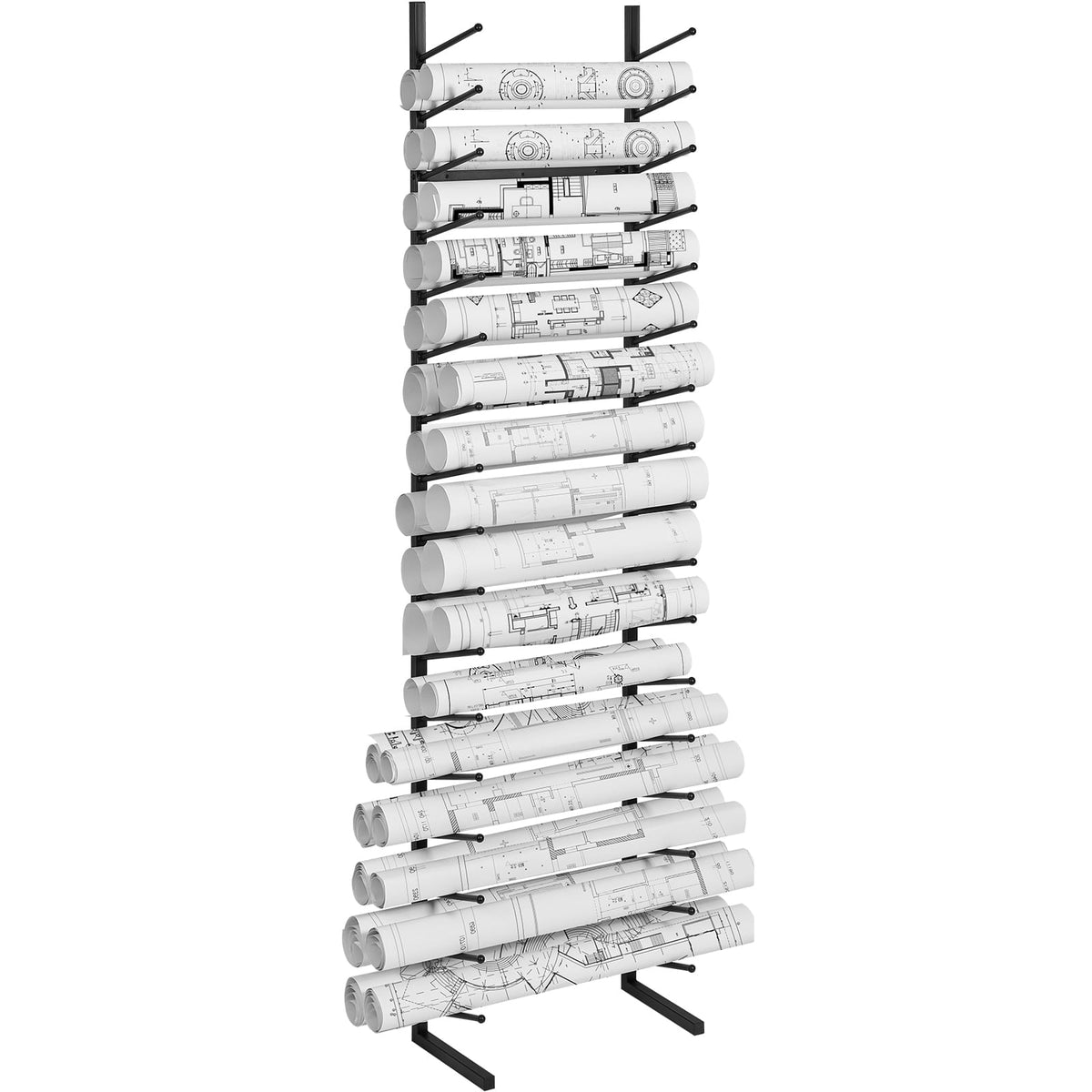 16-Tier Blueprint Storage Rack - Black Iron Display Shelf