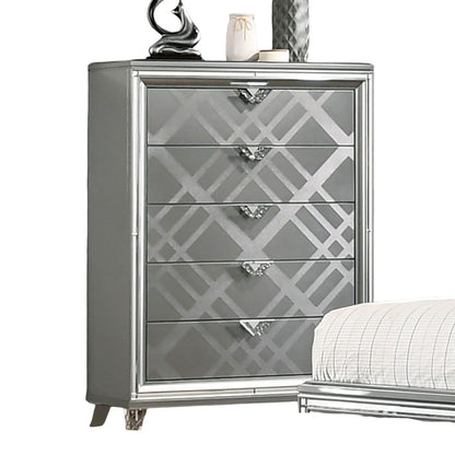 Contemporary Silver Wood Chest with Mirror for Bedroom Storage
