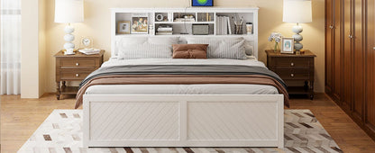 King Size White Wood Platform Bed Frame