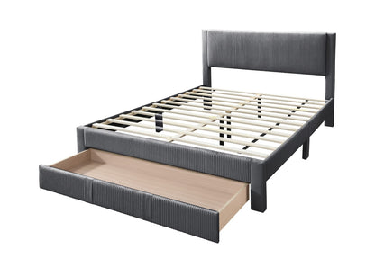 Queen Corduroy Bed Frame Charcoal Wood Platform Bed for Bedroom