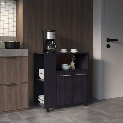 Black MDF Kitchen Cabinet Cart - 29.5" Storage for Living Room