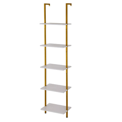 Industrial Square Pipe Shelf 5 Tier White Gold Wall Mount