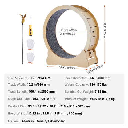 Large Cat Exercise Wheel 35.8 Inch Wood Treadmill