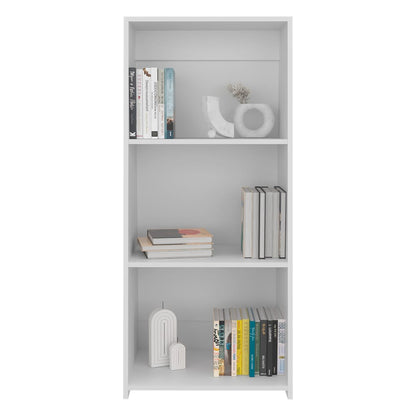 White Engineered Wood Bookshelf - 3 Shelves for Living Room