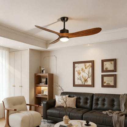 60 Inch Matte Black Ceiling Fan with Wood Blades - DC Motor, Remote Control