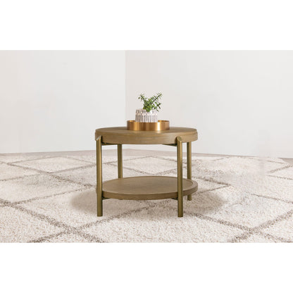 Sand Wash Round End Table with Storage Shelf for Living Room