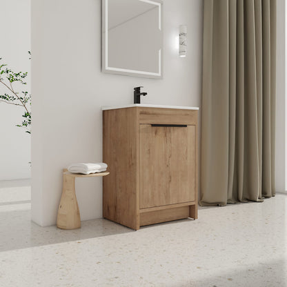 Modern Imitative Oak Freestanding Bathroom Vanity with Ceramic Sink