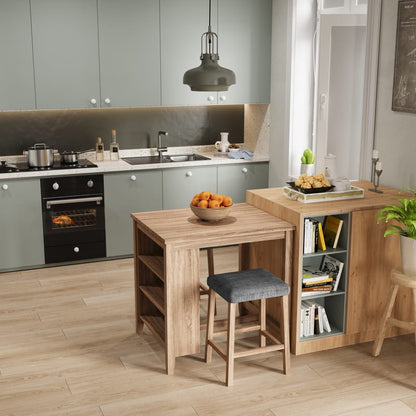 Oak Linen Dining Table Set with Storage for Kitchen