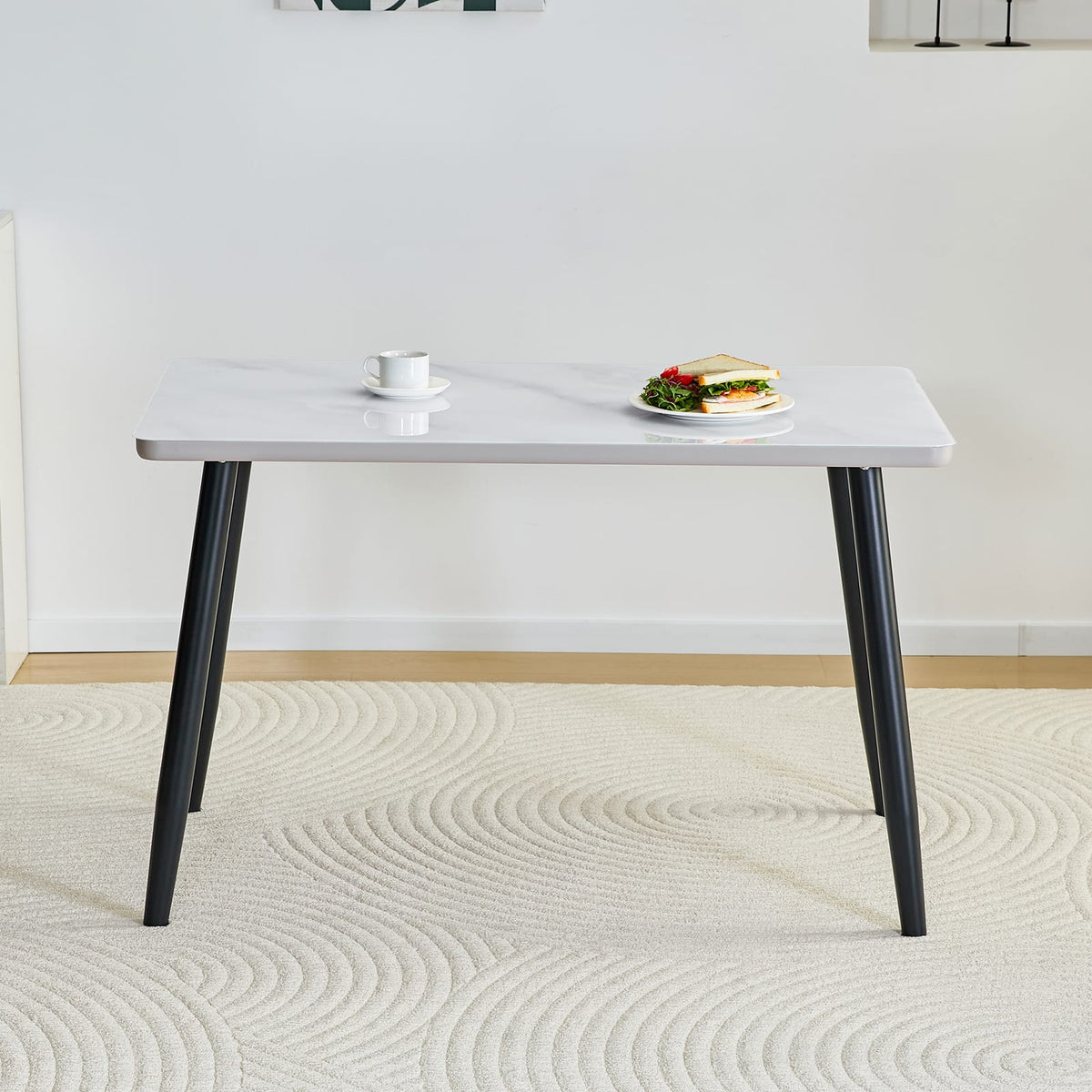 White Black Dining Table 4-6 People Round Tempered Glass Top