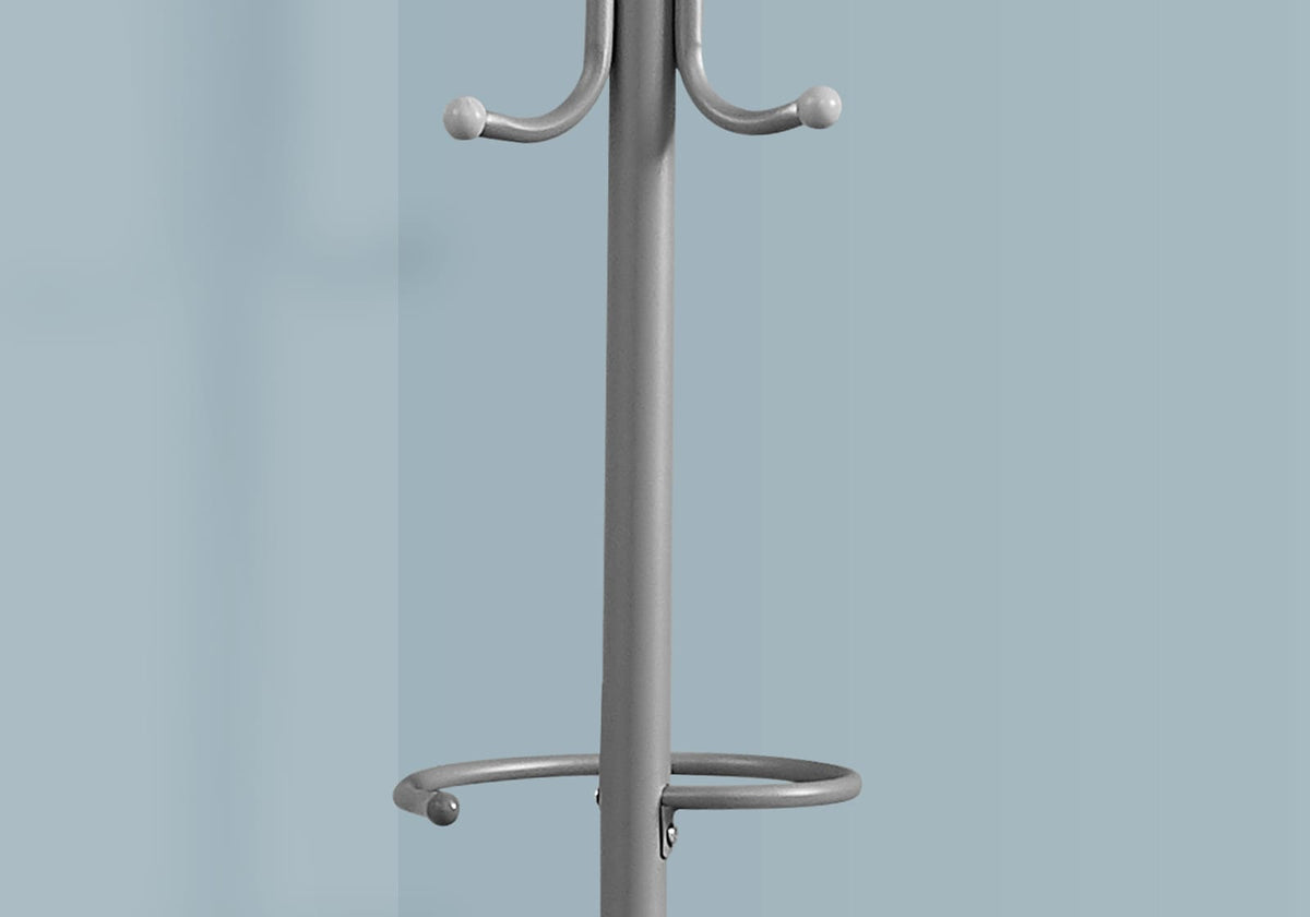 Silver Metal Hall Tree Coat Rack - 6 Hooks Free Standing Entryway Organizer