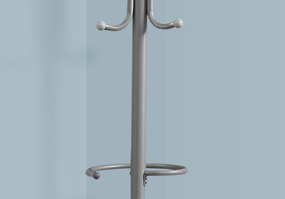 Silver Metal Hall Tree Coat Rack - 6 Hooks Free Standing Entryway Organizer