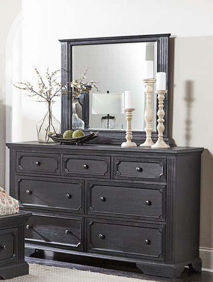 64" Charcoal Wood Bed Dresser Rustic Bedroom Storage