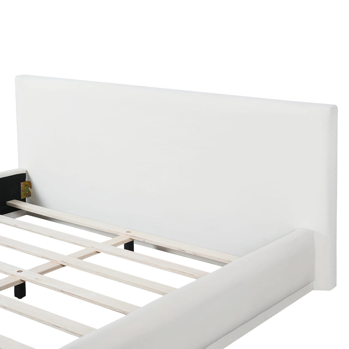 Soft White Velvet Upholstered Bed Queen Size - Wood Frame
