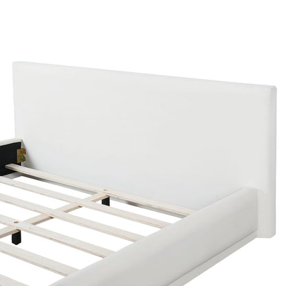 Soft White Velvet Upholstered Bed Queen Size - Wood Frame