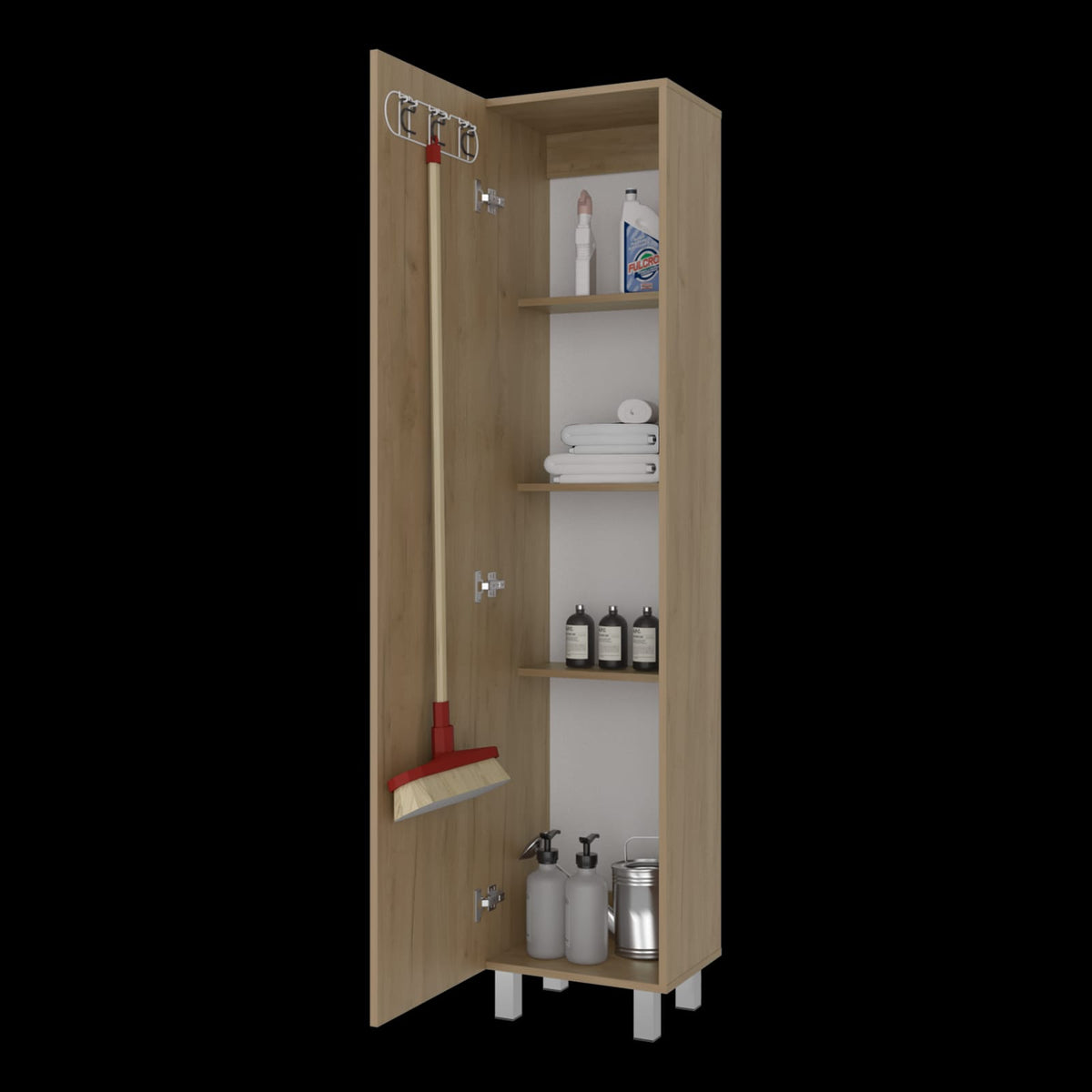 Beige Storage Cabinet - 4 Shelves, Engineered Wood for Living Room