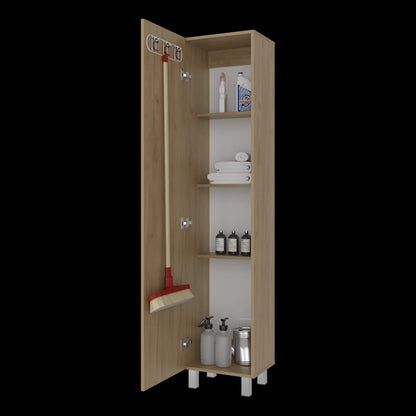 Beige Storage Cabinet - 4 Shelves, Engineered Wood for Living Room