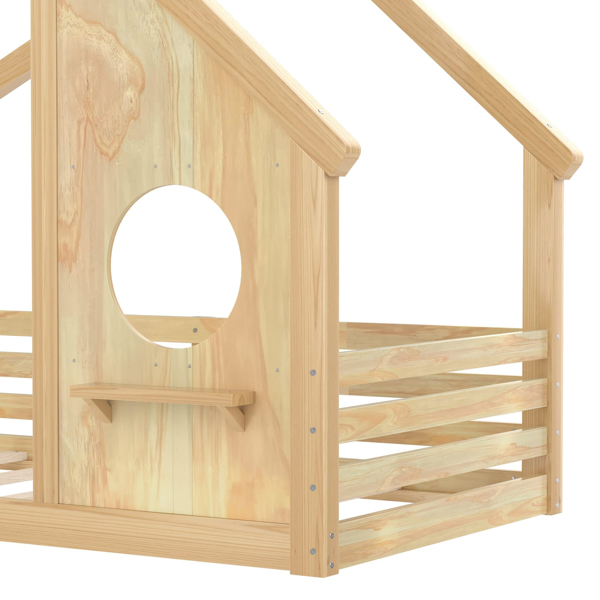 Twin House Floor Bed - Natural Wood, Safe & Sturdy Design