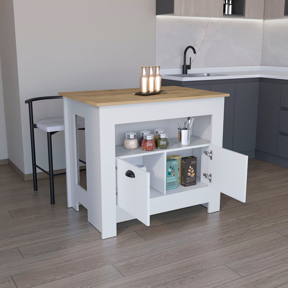 35" White Kitchen Island with Storage