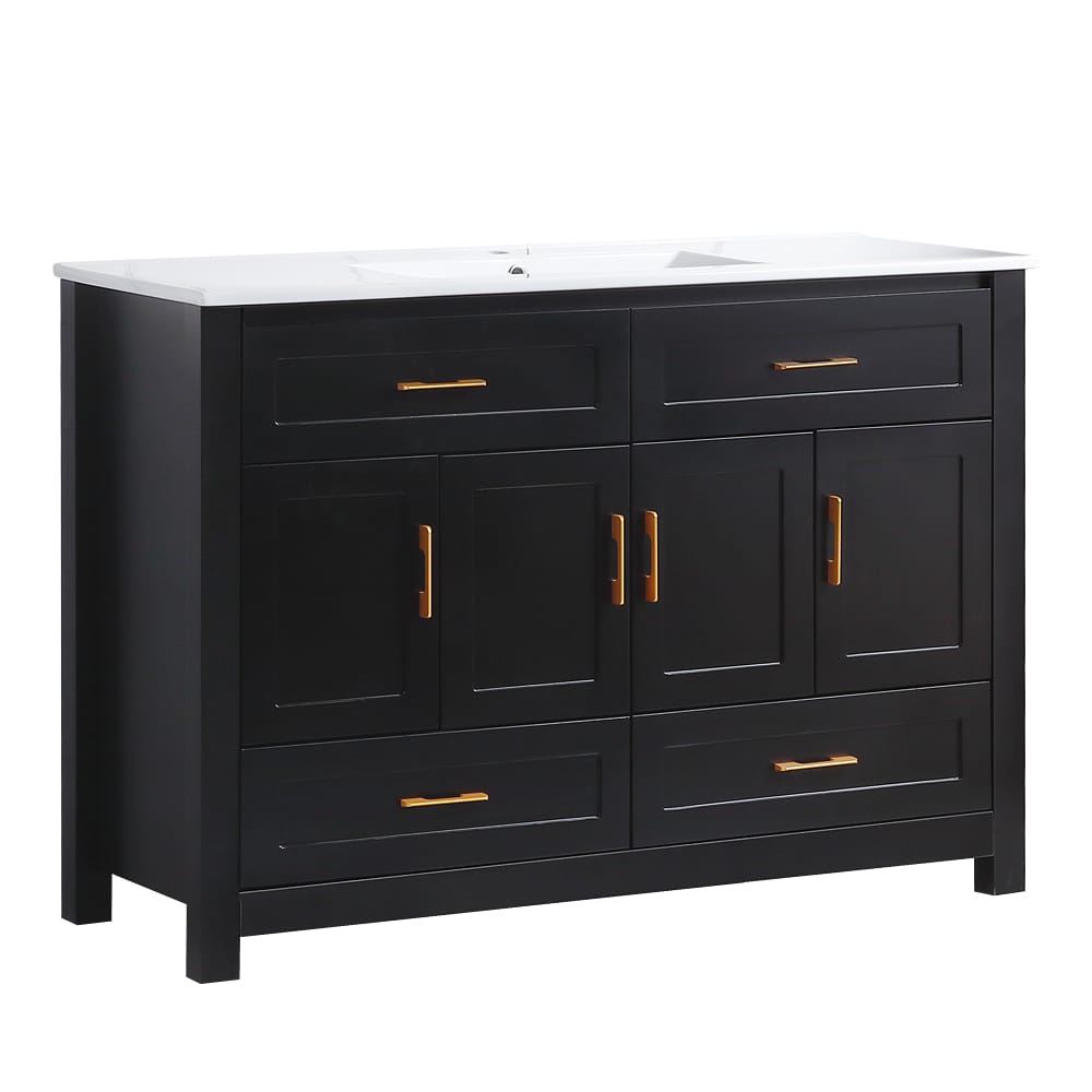 48" Black Bathroom Vanity with Resin Sink - Storage Cabinet, Soft-Close Doors