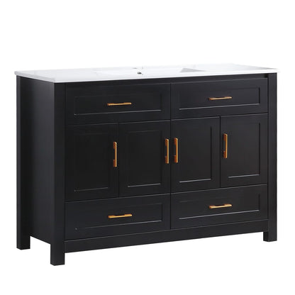 48" Black Bathroom Vanity with Resin Sink - Storage Cabinet, Soft-Close Doors