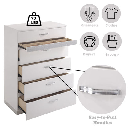 White Synthetic Wood Chest with 5 Storage Drawers for Bedroom