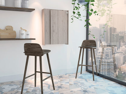 Living Room Gray Particle Board Wall Shelf Table with Seven Interior Storage Sections