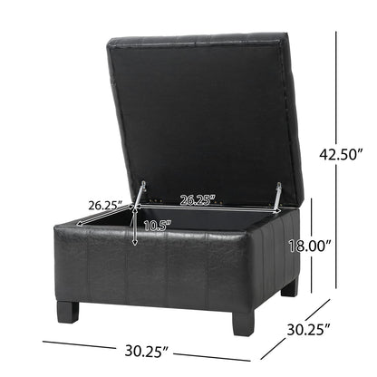 Black Storage Ottoman with Lift-Top - 30.25" Square for Living Room