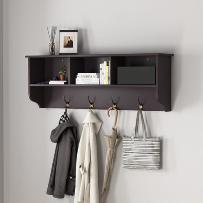 Espresso MDF Entryway Coat Rack with Hooks - 38.58"W