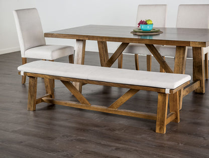 Modern Upholstered Bench - Brown & White Fabric, Rustic Style