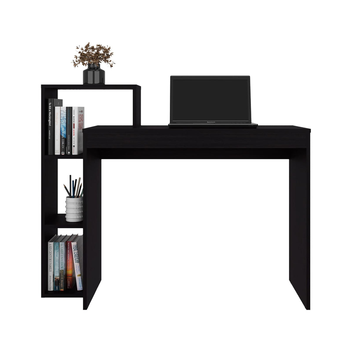 Wenge Computer Desk with Open Storage for Home Office
