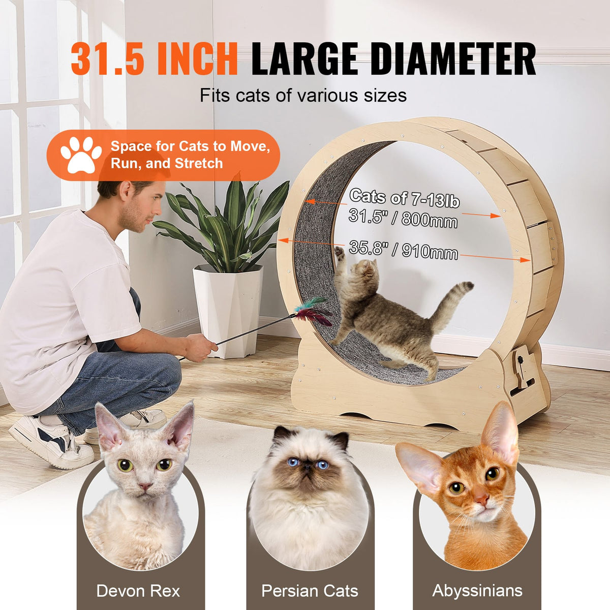 Large Cat Exercise Wheel 35.8 Inch Wood Treadmill