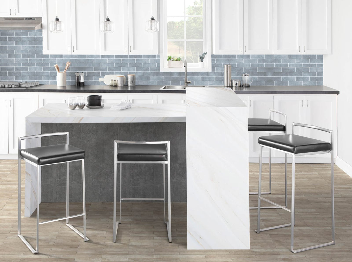 Stackable Black Faux Leather Barstools for Dining Room Storage Set
