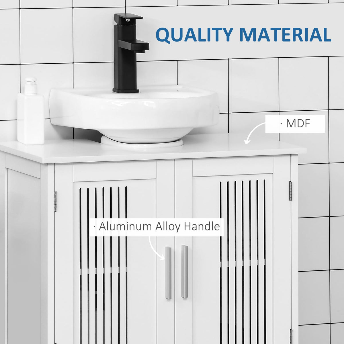 Kleankin White Under Sink Cabinet - 2 Doors, Adjustable Shelves