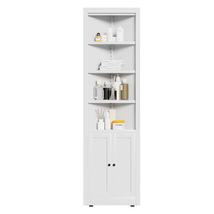White Bathroom Storage Cabinet - 1 Door, 5 Shelves