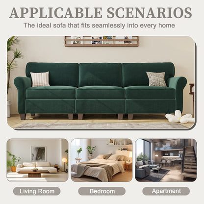 Dark Green 3-Seat Wood Sofa - 94" Dimensions for Living Room