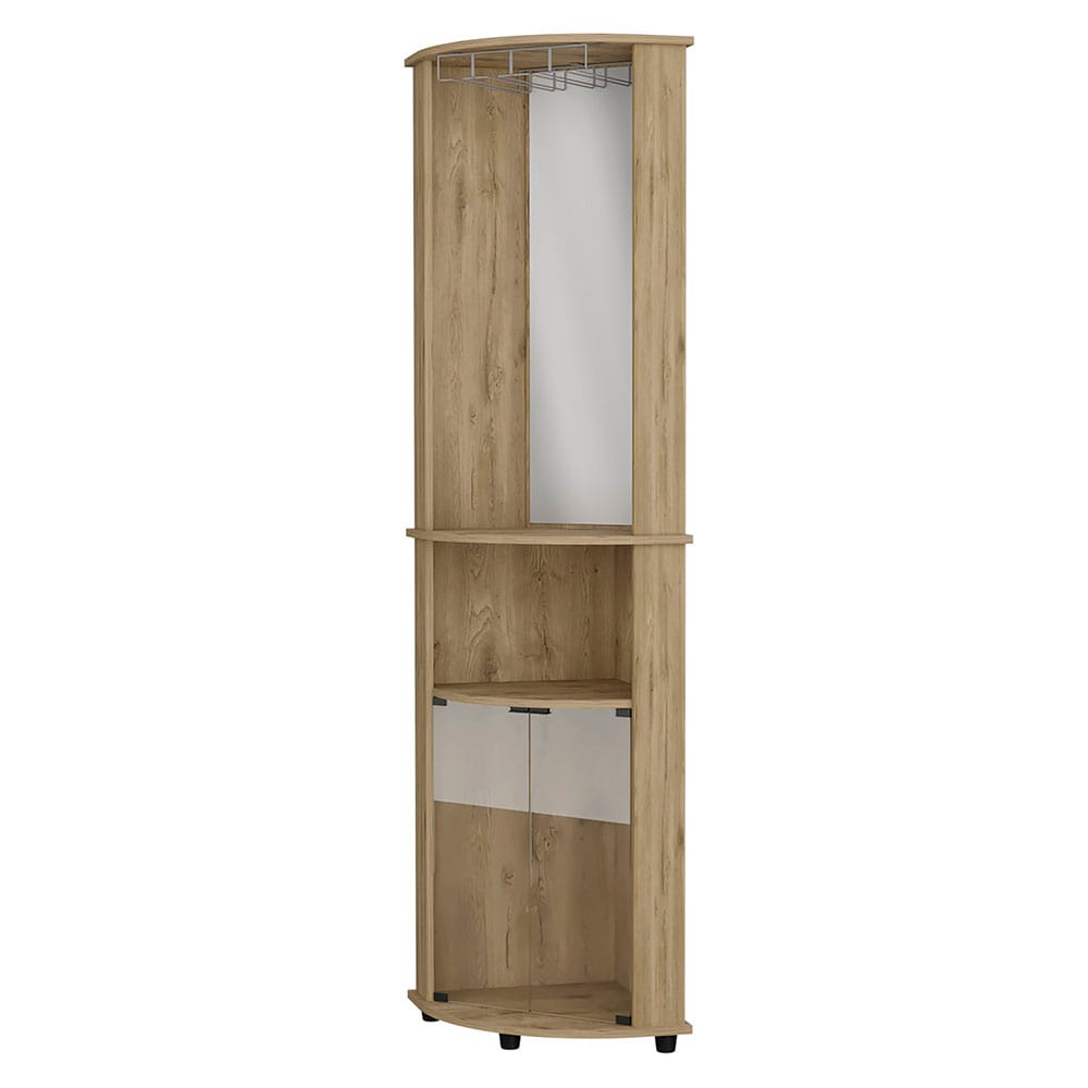 Oregon Corner Bar Cabinet - 3-Tier Shelf with Glass Rack