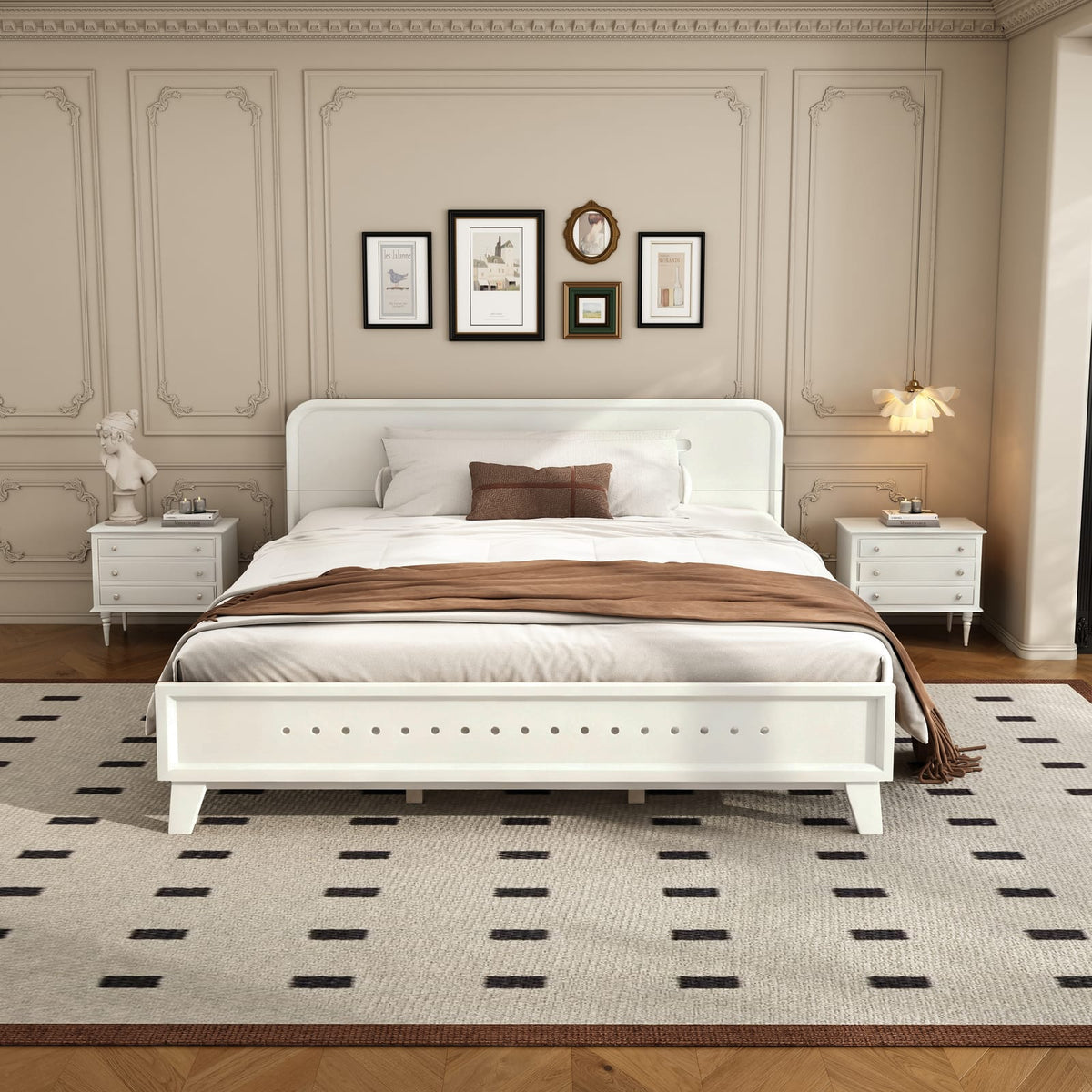 Queen Size White Pine Bed Frame - Solid Wood Base