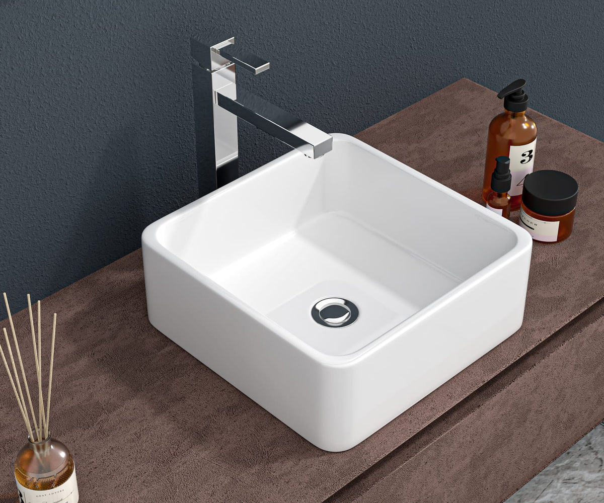 Modern White Ceramic Square Vessel Sink for Bathroom Renovation