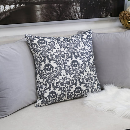 Baroque Skull Throw Pillow Gothic Gray & White Day of the Dead Accent Cushion