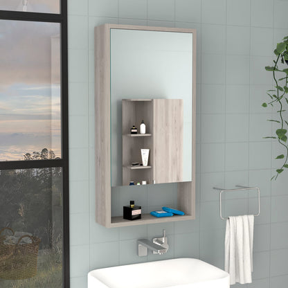 Light Gray Medicine Cabinet with Mirror - 35.4" Tall Storage Unit