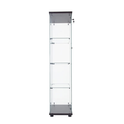 Tall 4-Shelf Glass Display Cabinet - Black for Living Room