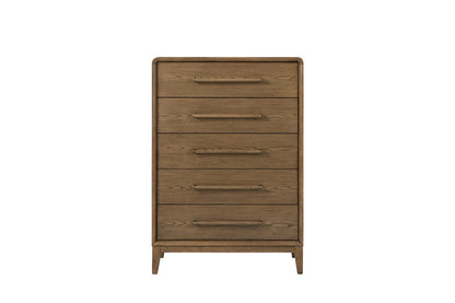 Light Brown Wood Chest with Five Drawers for Bedroom Storage